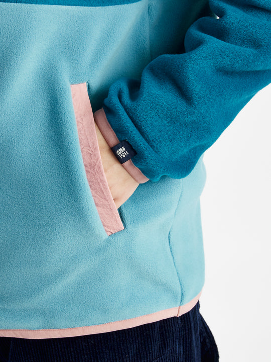 Aries Popper Neck Fleece Teal Green & Steel Blue