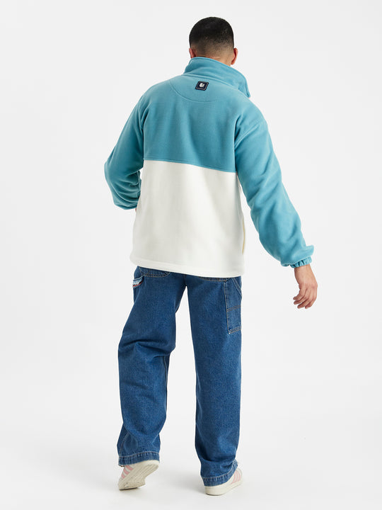 Mellow Fleece mit 1/4-Reißverschluss, Stahlblau und Creme