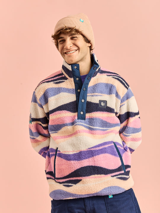 Charlie Retro Pattern Popper Neck Sherpa Fleece