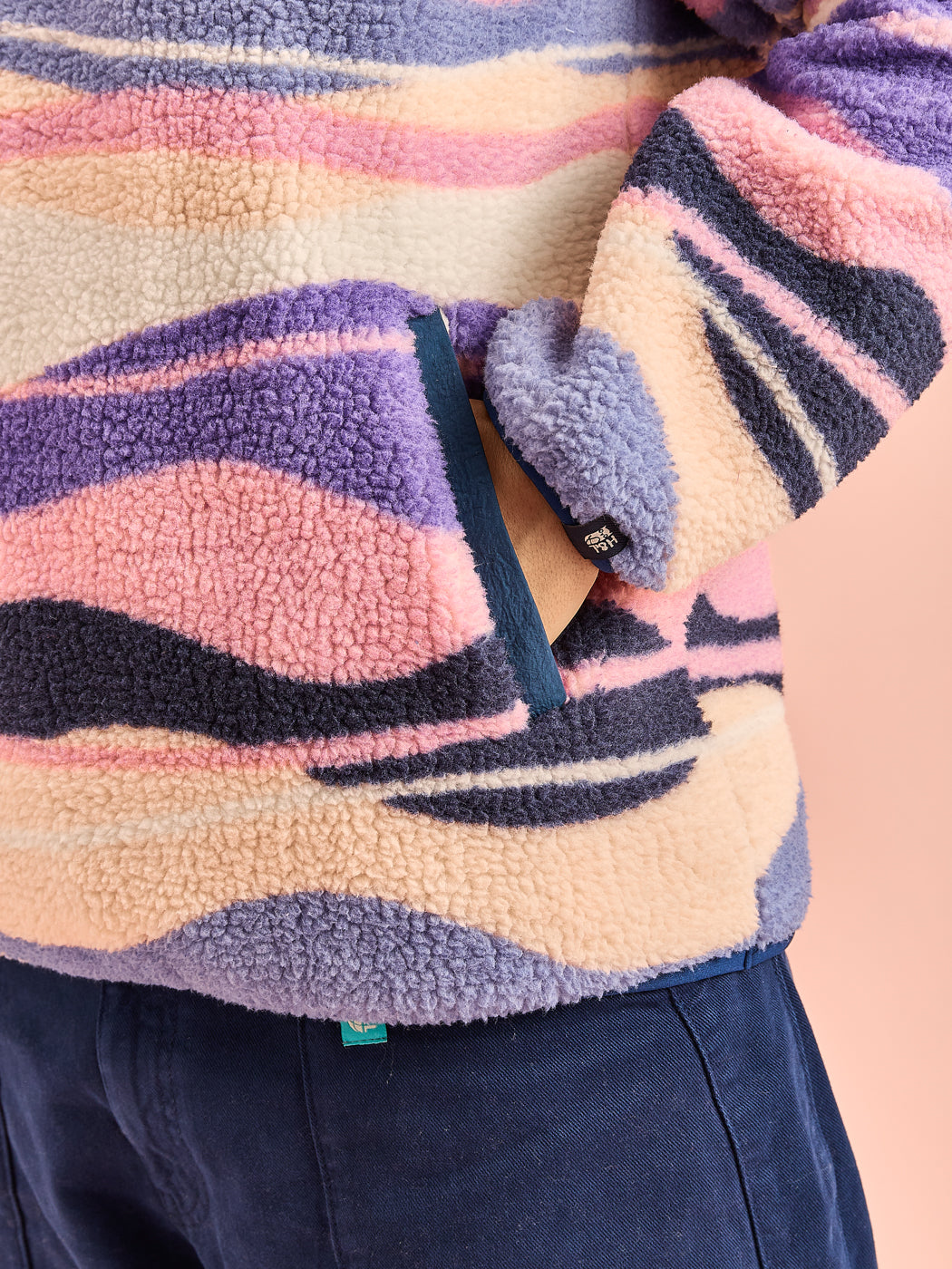 Charlie Retro Pattern Popper Neck Sherpa Fleece