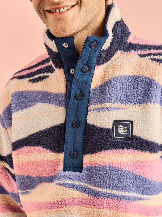 Charlie Retro Pattern Popper Neck Sherpa Fleece