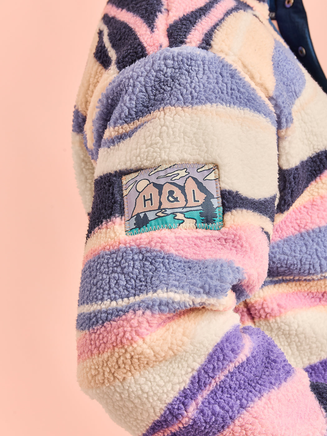 Charlie Retro Pattern Popper Neck Sherpa Fleece