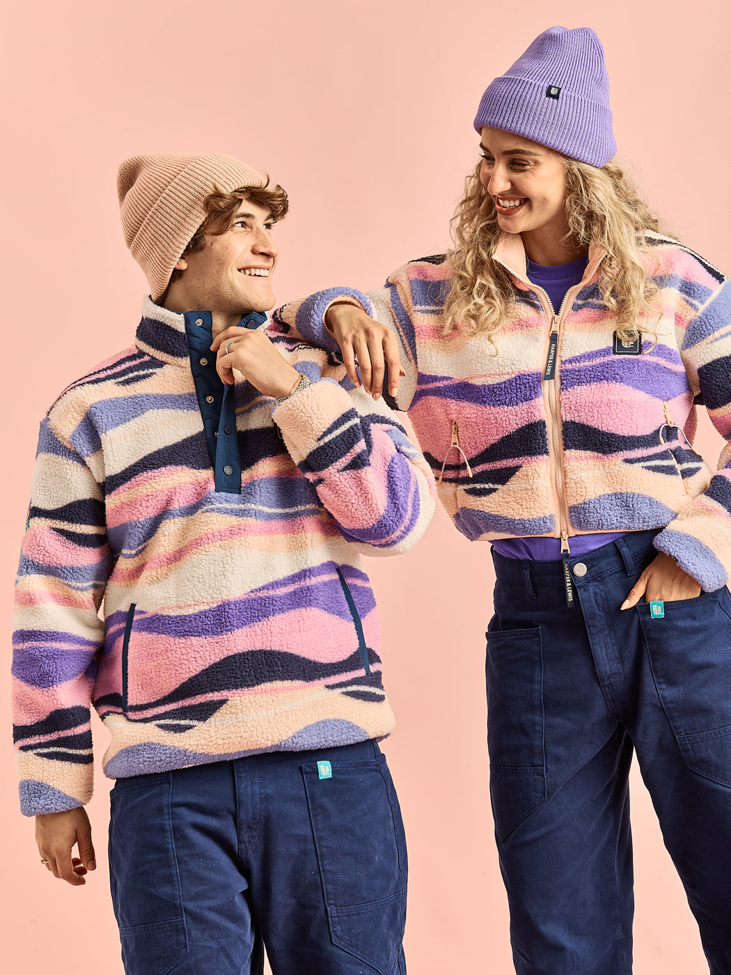 Charlie Retro Pattern Popper Neck Sherpa Fleece