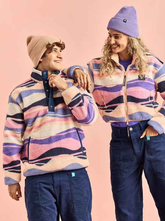 Charlie Retro Pattern Popper Neck Sherpa Fleece