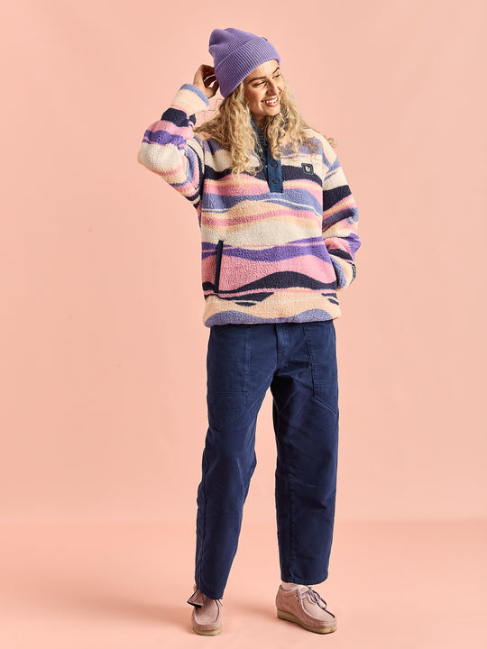 Charlie Retro Pattern Popper Neck Sherpa Fleece