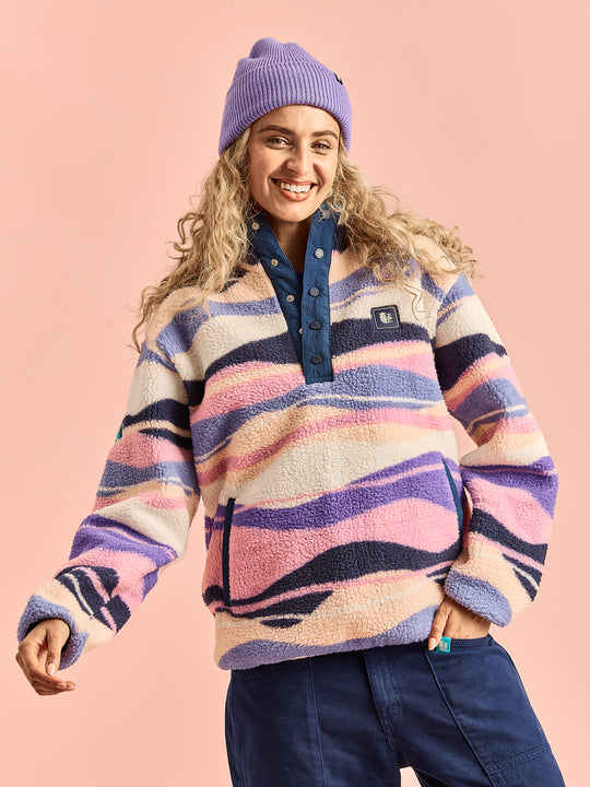 Charlie Retro Pattern Popper Neck Sherpa Fleece