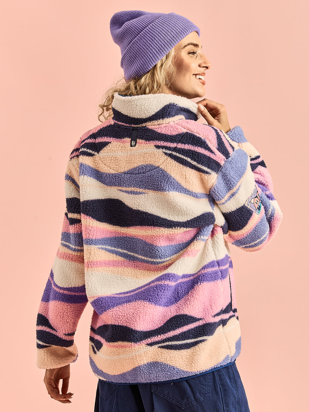 Charlie Retro Pattern Popper Neck Sherpa Fleece