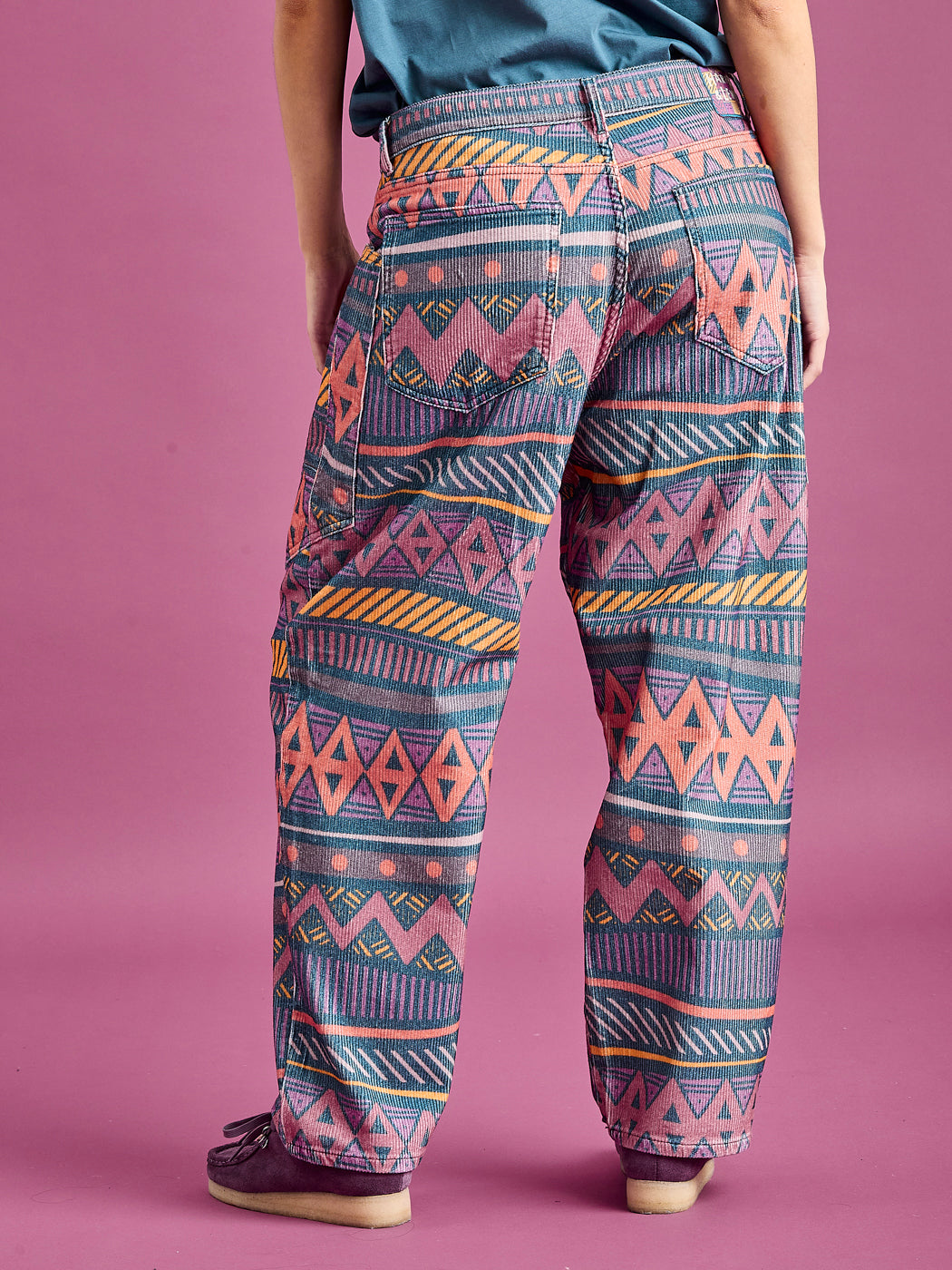 Back shot of the Patterned corduroy trousers which features two back pockets