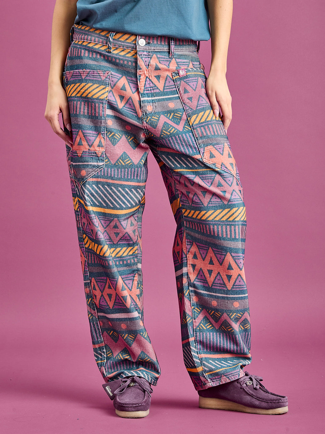 These printed cord trousers feature a relaxed straight cut silhouette for a comfortable, roomy fit
