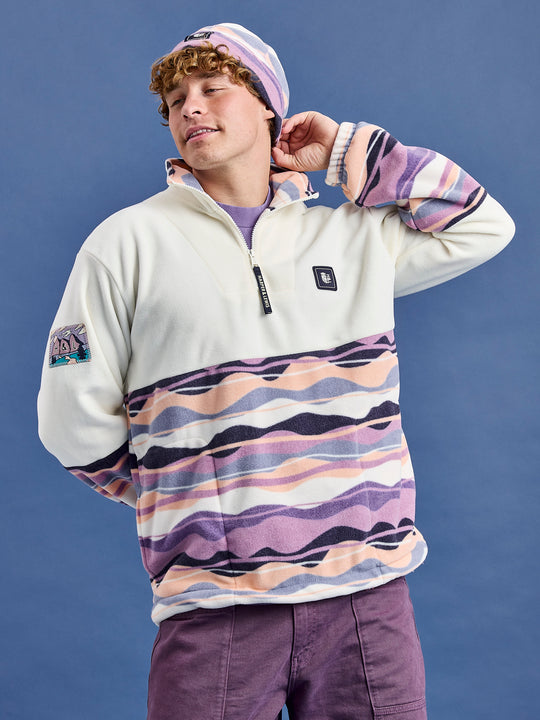 This updated style features a clean cream colour block across the top half, contrasted with our vibrant Mountain wave pattern on the lower half.