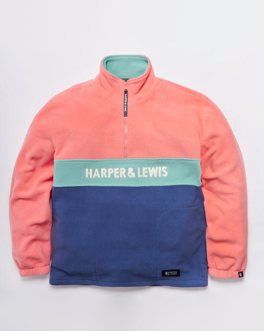 Mellow 1/4 Zip Fleece Bright Coral & Airforce