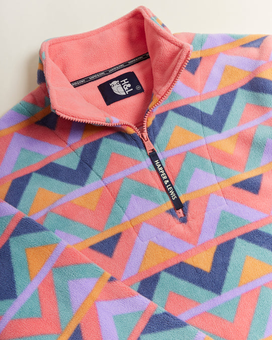 Raver Retro Pattern 1/4 Zip Fleece Coral & Airforce