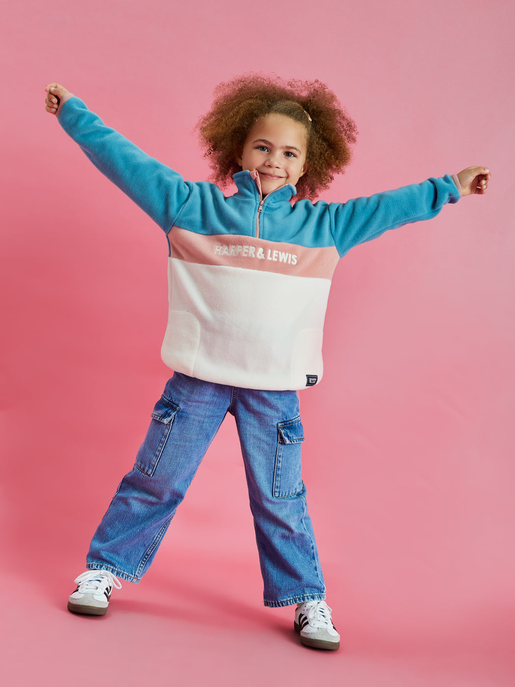 Kids Mellow 1/4 Zip Fleece Steel Blue & Cream