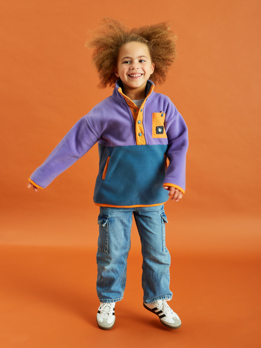 Kids Aries Popper Neck Fleece Petrol &amp; Dieppaars