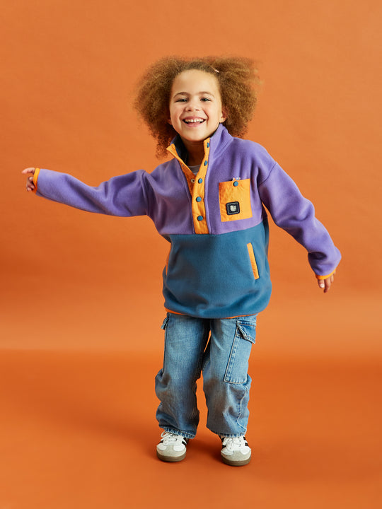 Kids Aries Popper Neck Fleece Petrol &amp; Dieppaars