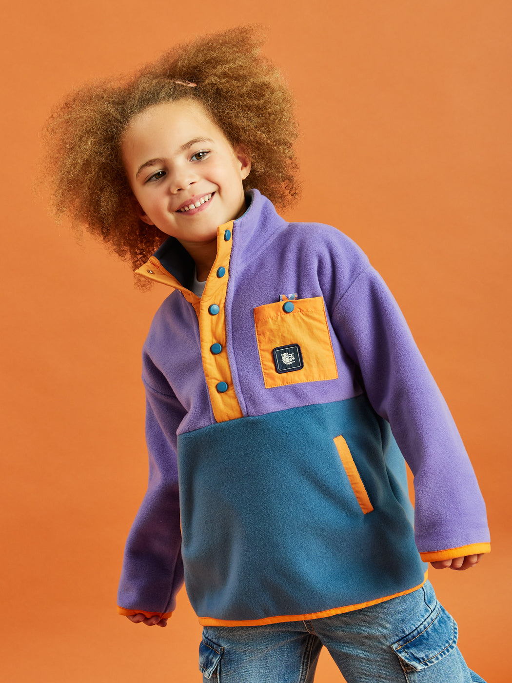 Kids Aries Popper Neck Fleece Petrol &amp; Dieppaars