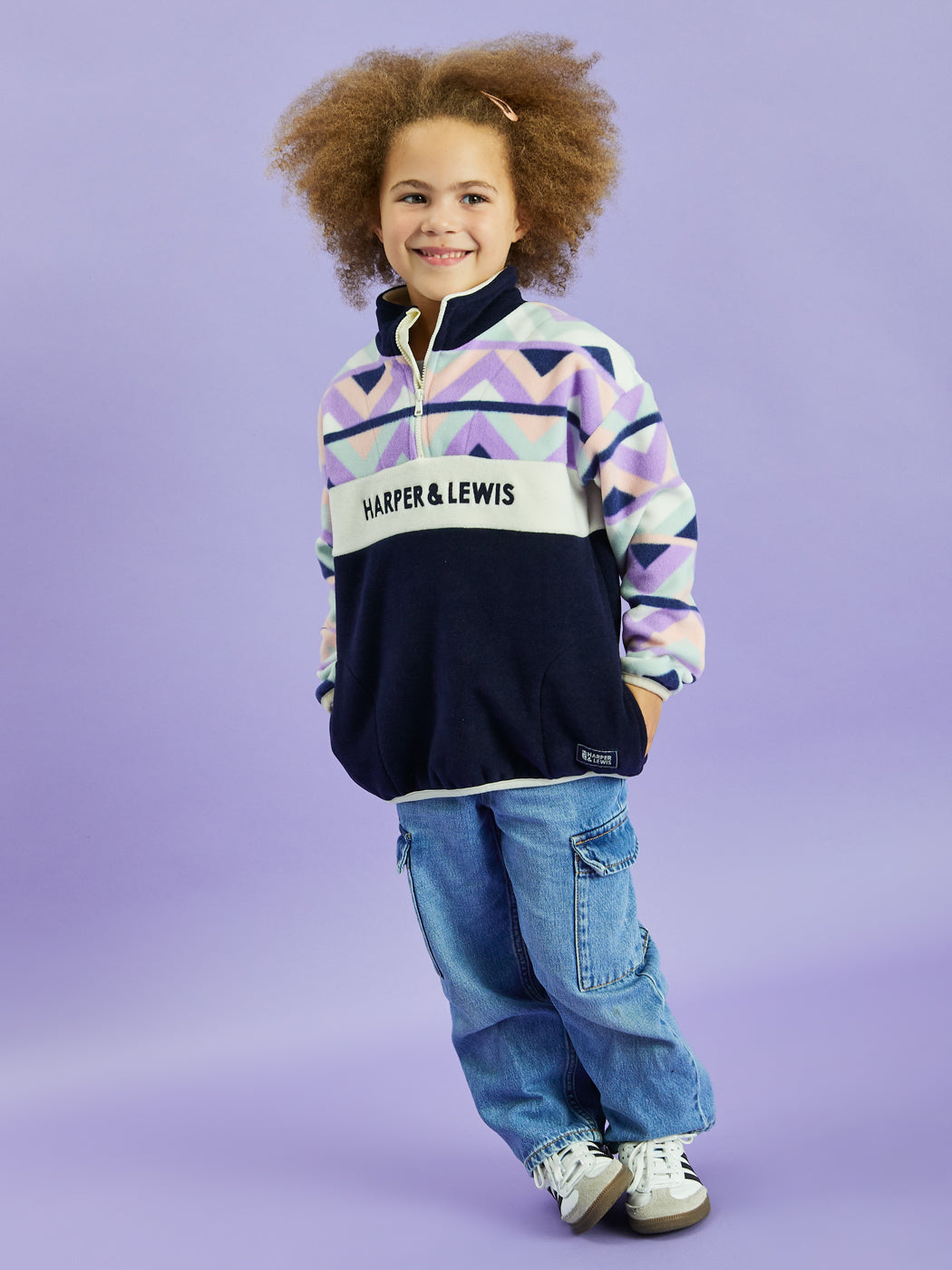 Kids Polar Retro Pattern 1/4 Zip Fleece