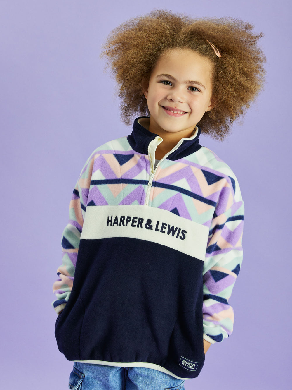 Kids Polar Retro Pattern 1/4 Zip Fleece