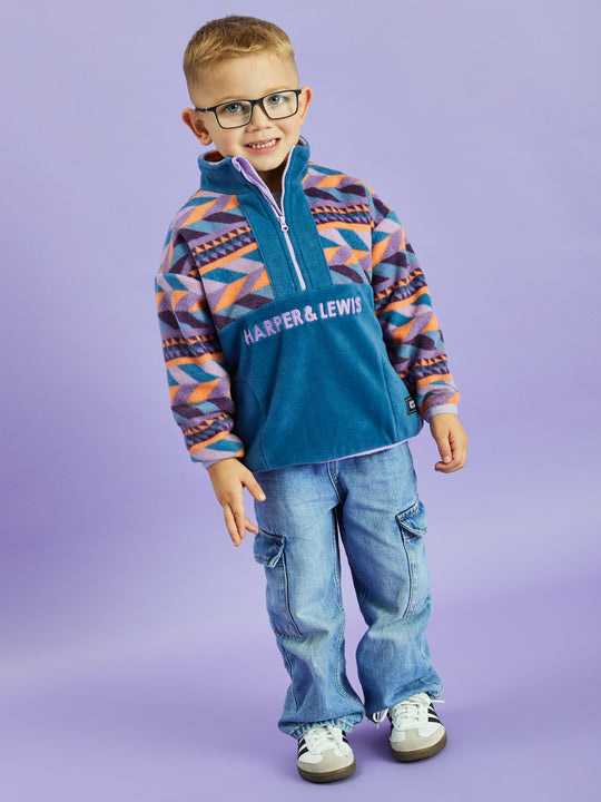 Kids Sloan Retro Pattern 1/4 Zip Fleece