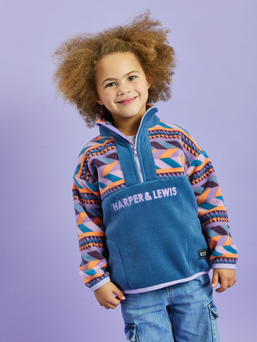 Kids Sloan Retro Pattern 1/4 Zip Fleece