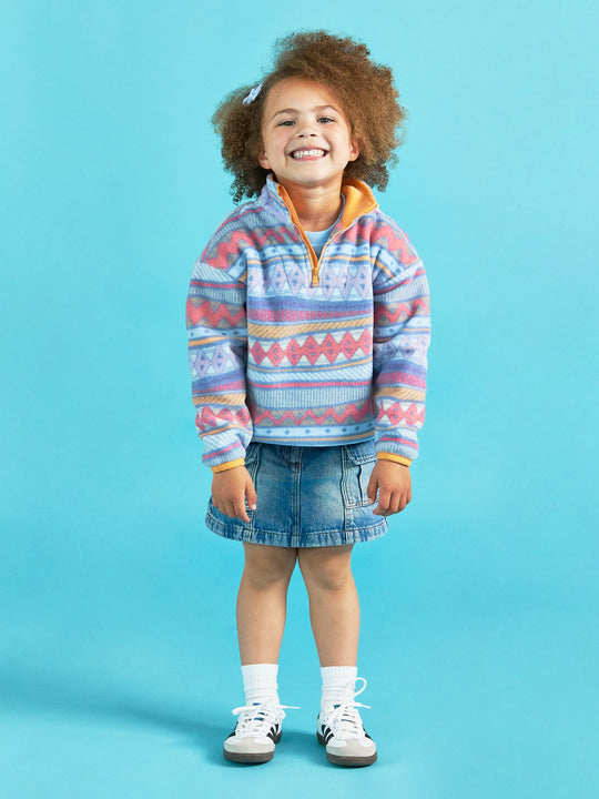 Kids Summi Retro Patroon 1/4 Rits Fleece