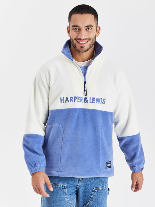 Berkley 1/4 Zip Fleece Crème &amp; Licht Airforce 