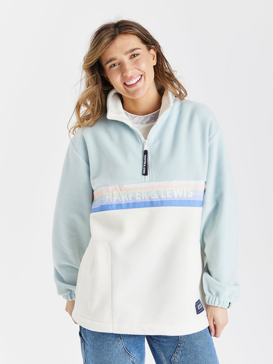 One Eighty Fleece mit 1/4-Reißverschluss, Blasses SalbeigrŸn und Creme