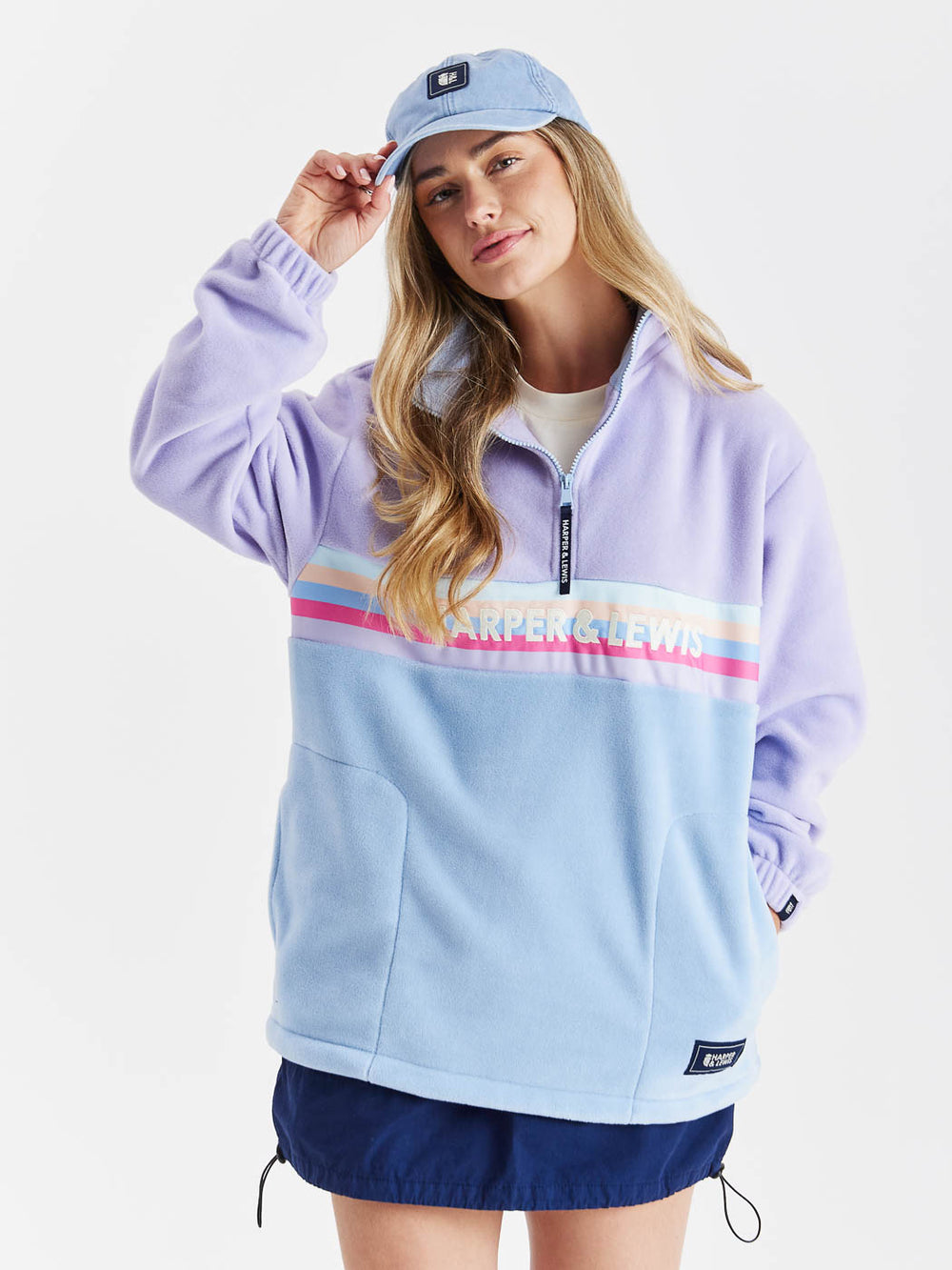 One Eighty 1/4 Zip Fleece Licht Lavendel &amp; Korenbloemblauw