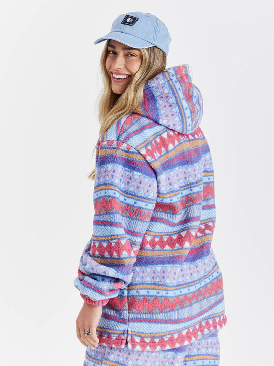 Misty Retro Patroon Capuchon Sherpa Fleece