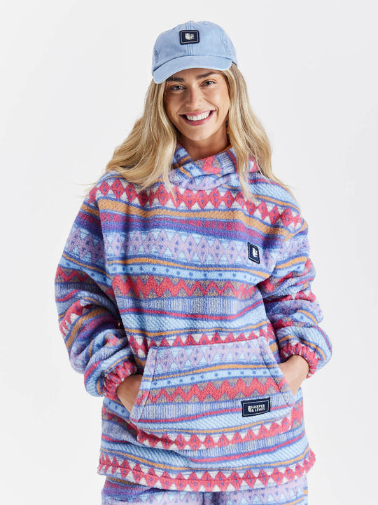 Sherpa Fleece mit Kapuze und nebligem Retro-Muster