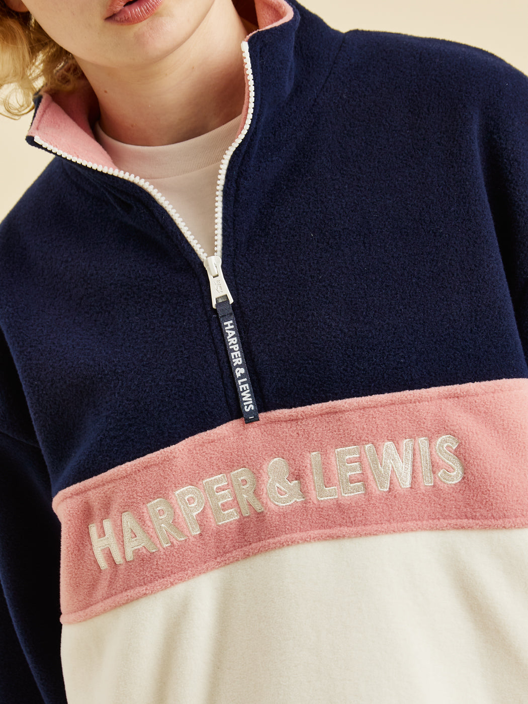 Mellow 1/4 Zip Fleece Navy & Cream – Harper & Lewis