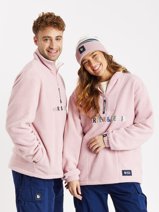 Cecily 1/4 rits fleece stof roze 