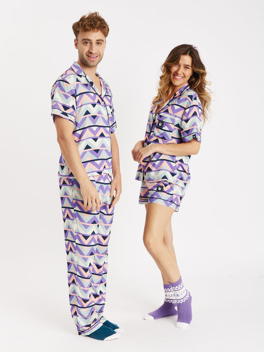 Lange pyjamaset met retropatroon en polaire print