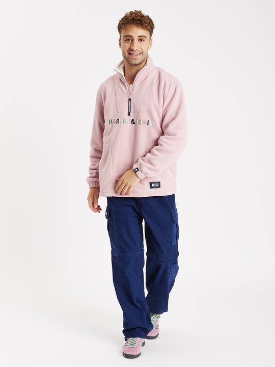 Cecily 1/4 rits fleece stof roze 