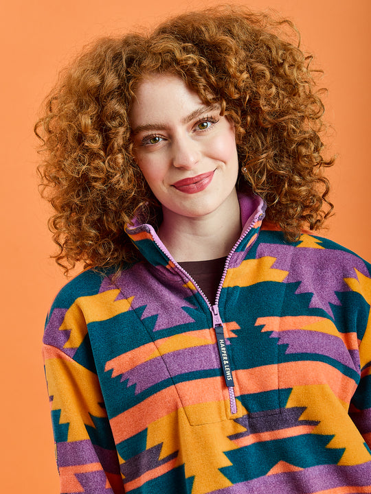 Raver Retro Pattern 1/4 Zip Fleece