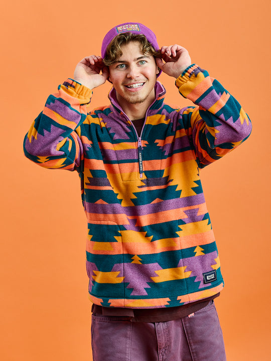 Raver Retro Pattern 1/4 Zip Fleece