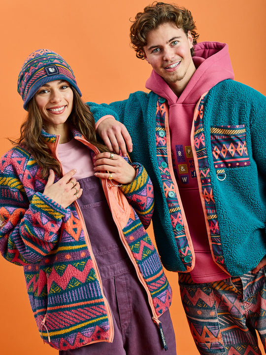 Finn Retro Pattern Full Zip Sherpa Fleece