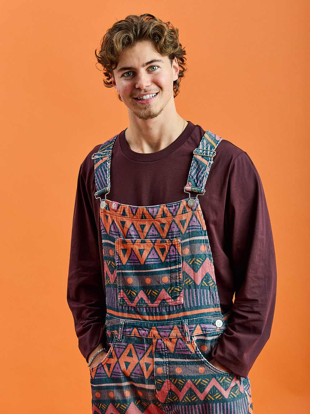 Lois Retro Pattern Corduroy Dungarees