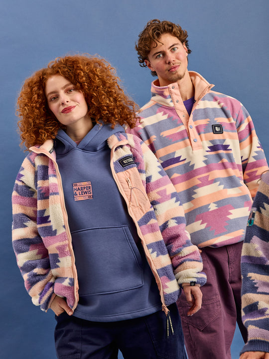 Tallow Retro Pattern Popper Neck Fleece