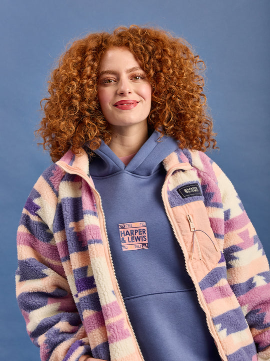 Finn Retro Pattern Full Zip Sherpa Fleece