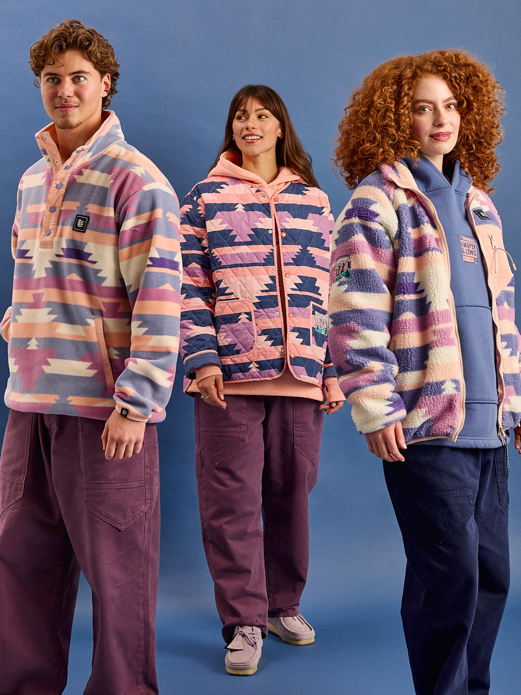 Tallow Retro Pattern Popper Neck Fleece