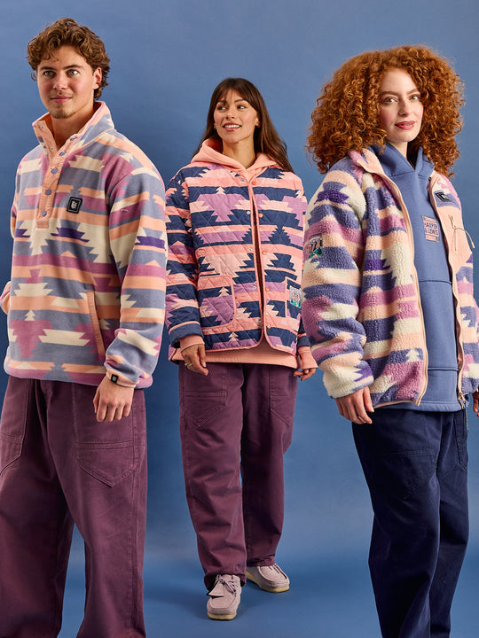 Tallow Retro Pattern Popper Neck Fleece