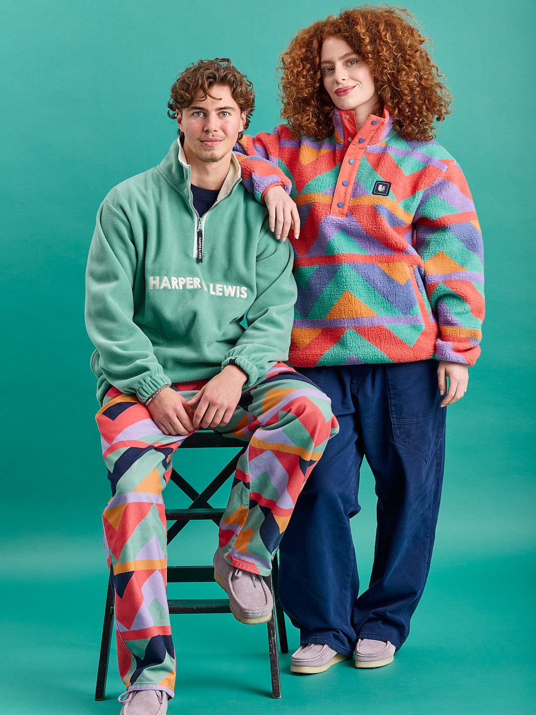 Charlie Retro Pattern Popper Neck Sherpa Fleece