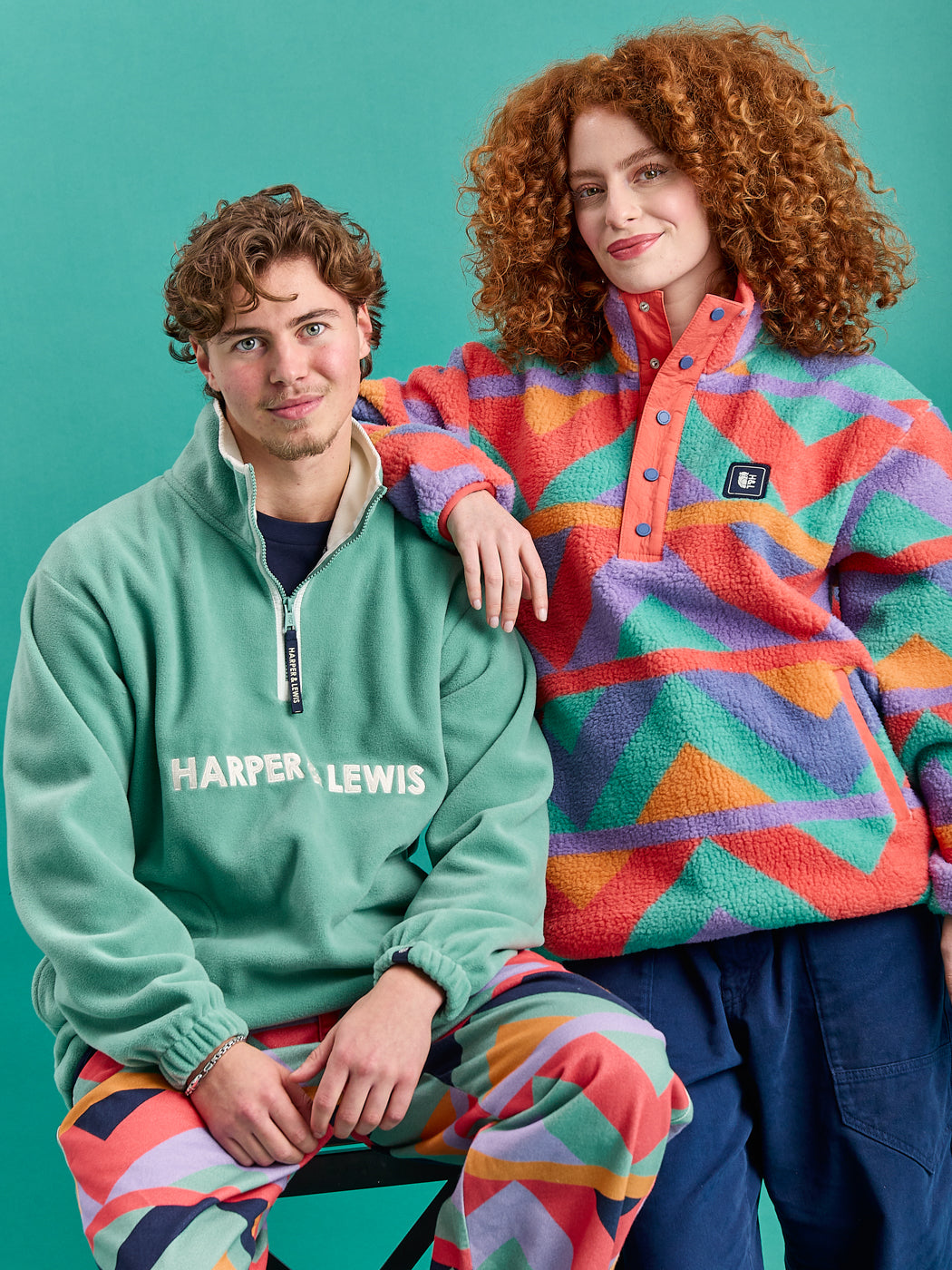 Charlie Retro Pattern Popper Neck Sherpa Fleece