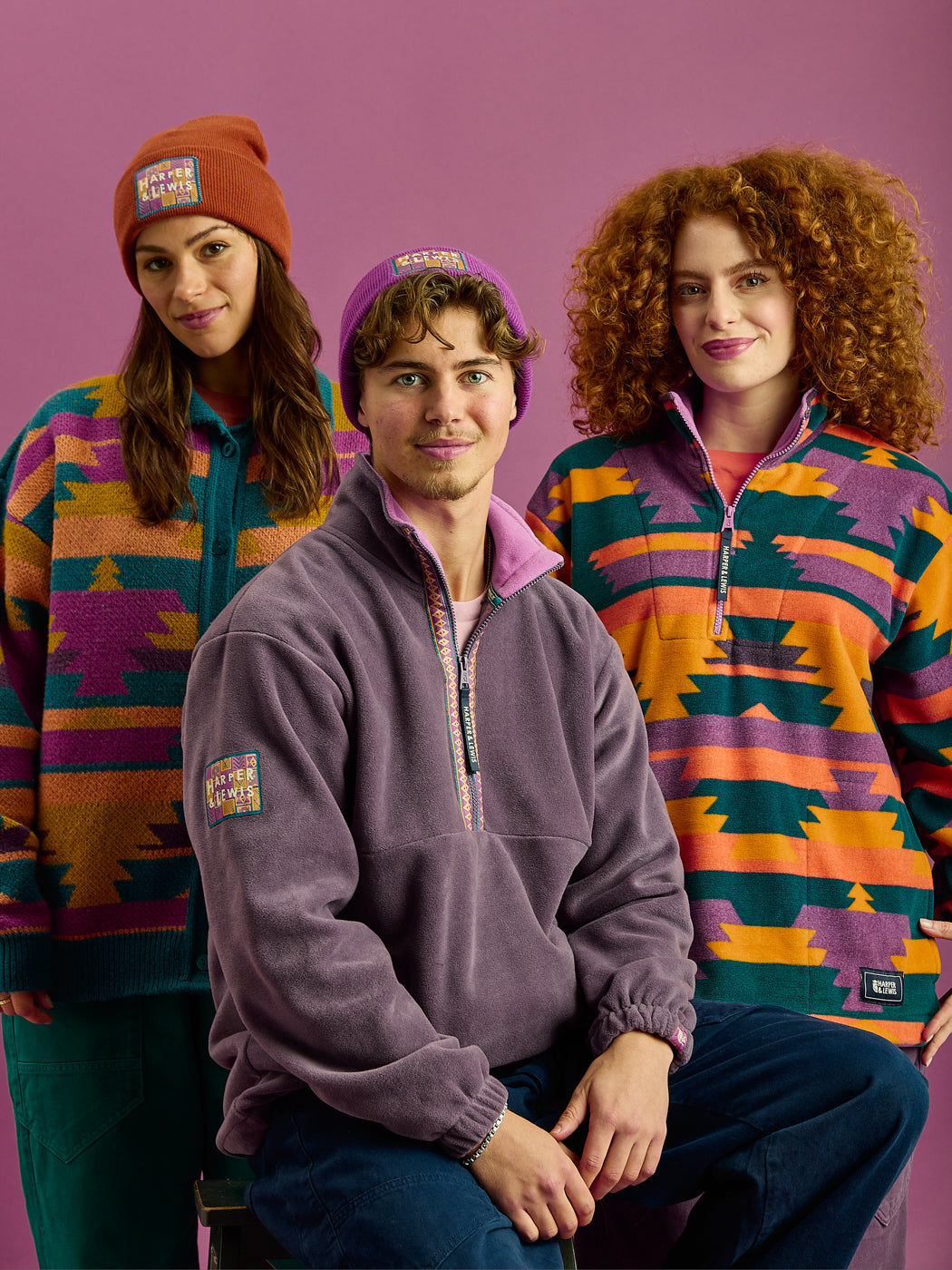 Raver Retro Pattern 1/4 Zip Fleece