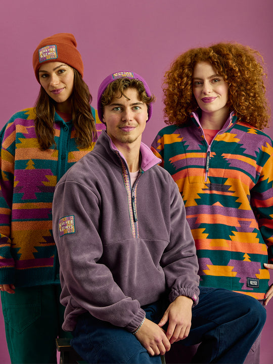 Raver Retro Pattern 1/4 Zip Fleece