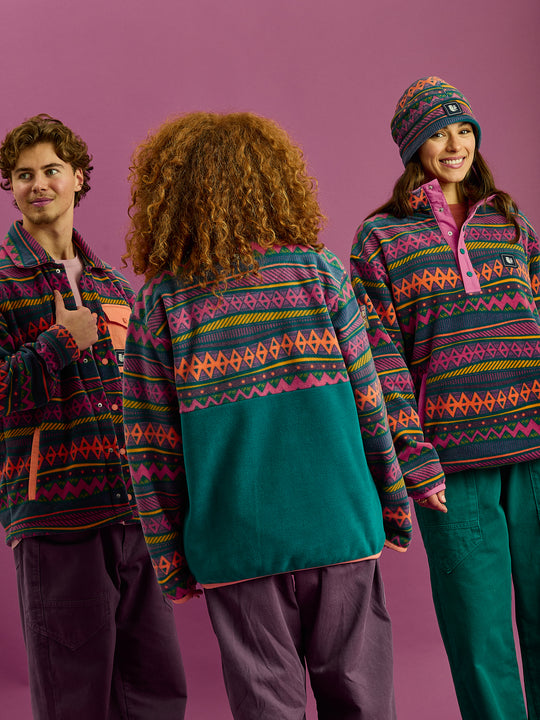 Tallow Retro Pattern Popper Neck Fleece