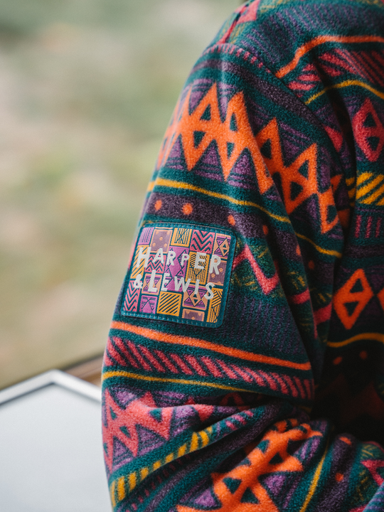 Detail shot of the aztec branded woven badge which is on the right arm